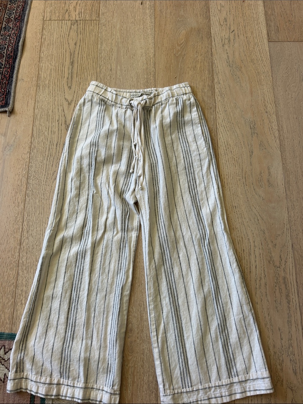 Women’s  Cream Striped Linen Drawstring Pants